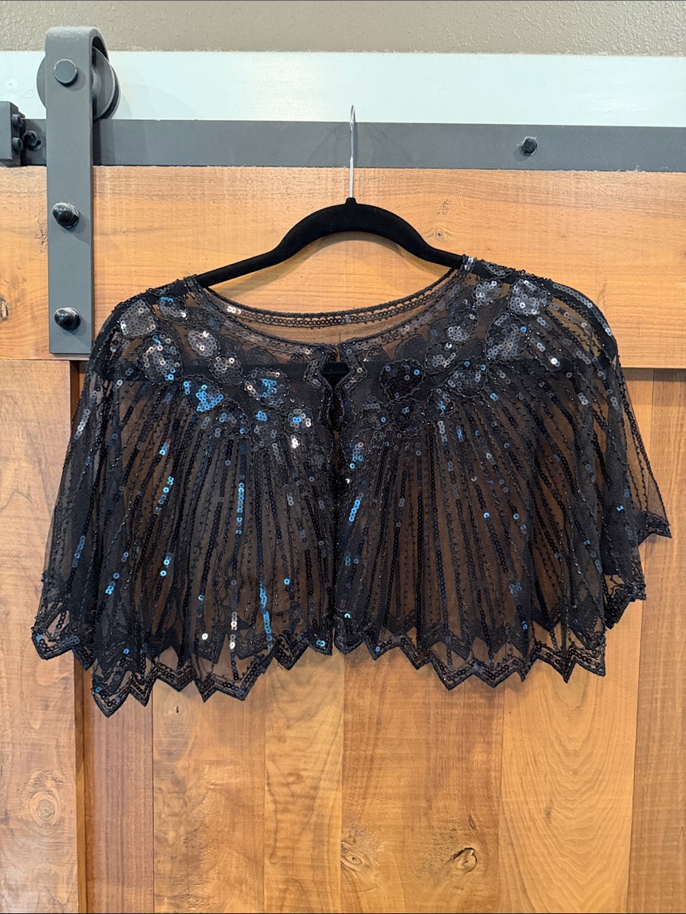 Women's Black Sequin Capelet Top - Elegant Evening Cover-Up